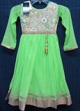Parrot Green Net Anarkali Suit for Girls 2 to 12 Year Old #8178